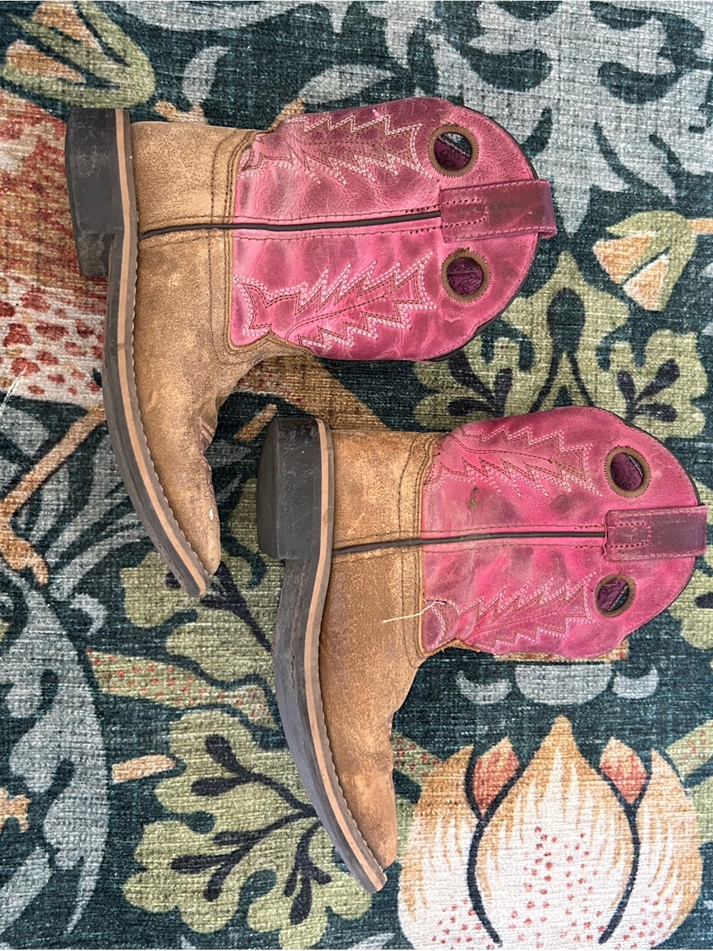 Shyanne Pink and Brown Kids Western Pull-On Boots